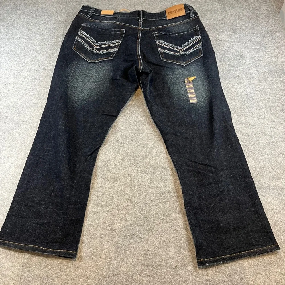 Flypaper Blue Mens Bootcut‎ Jeans Dark Wash Y2K Grunge 36x32 Embroidered Pocket